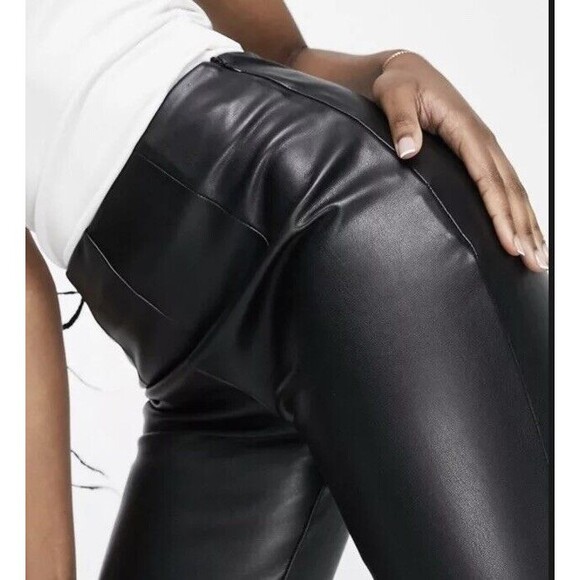 Asos Design Curve black stretch Faux leather look flare pants Matrix Goth Sz 16 - Picture 13 of 16